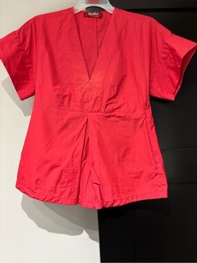 MaxMara Coral-Red V-Neck Short Sleeve Tunic FLAWS